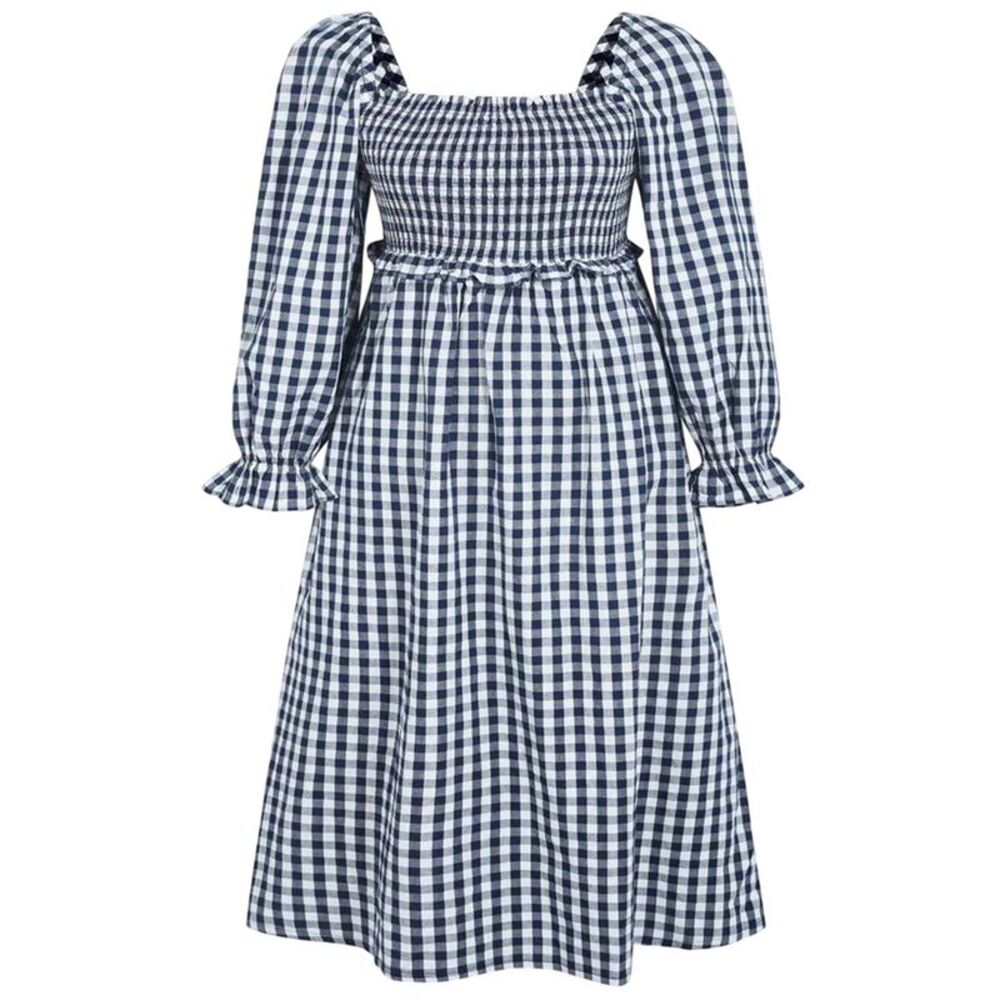Miso Womens/Ladies Gingham Long-Sleeved Midi Dress / Navy/White